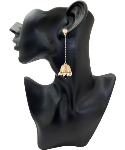 Traditional Long Indian Jhumka Jhumki Golden Dangle Earrings With Pearl For Women Black $7.79 Earrings