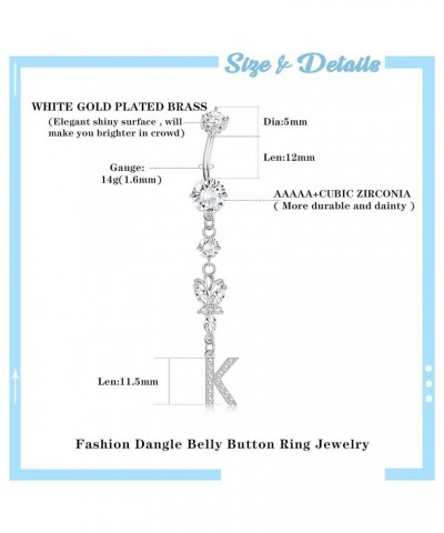 14G Belly Button Rings Dangle For Women With CZ Initials 316L Surgical Steel Rings Body Piercing Jewelry K $9.17 Body Jewelry