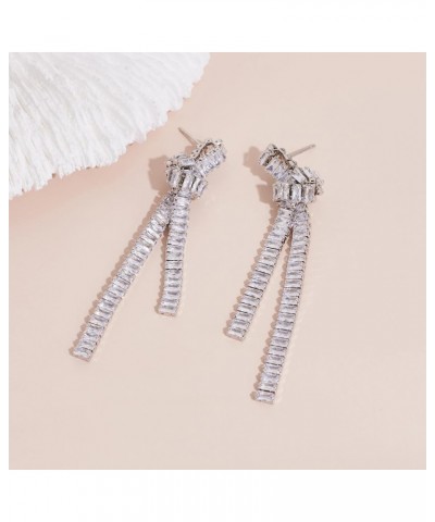 Silver CZ Knot Pendant Earrings for Women Long Rhinestone Bow Dangle Pendant Earrings for Women Gift $10.25 Earrings