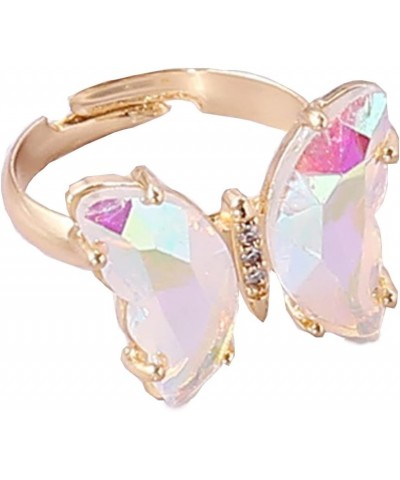 Colorful Statement Butterfly Ring for Women Adjustable Stacking Rings Cubic Zirconia Butterfly Jewelry Gifts White $5.99 Rings