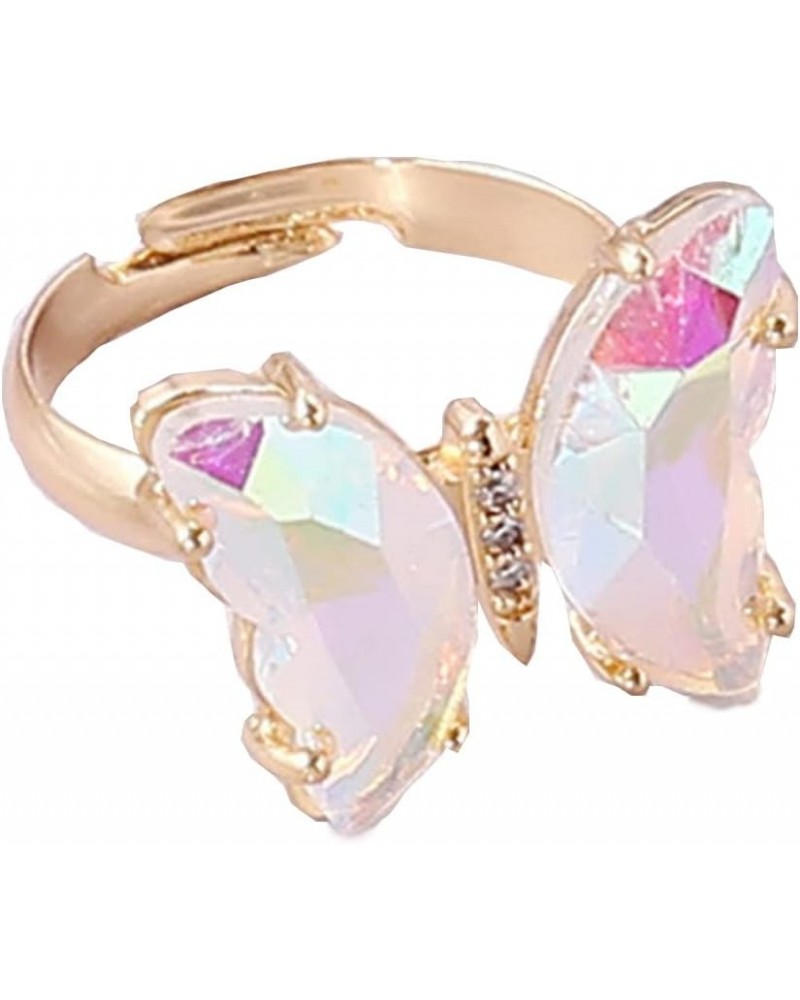 Colorful Statement Butterfly Ring for Women Adjustable Stacking Rings Cubic Zirconia Butterfly Jewelry Gifts White $5.99 Rings