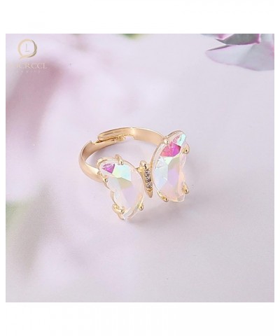 Colorful Statement Butterfly Ring for Women Adjustable Stacking Rings Cubic Zirconia Butterfly Jewelry Gifts White $5.99 Rings