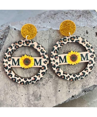 Mother's Day Wooden Earrings Cute Mama Bear Love Heart Transparent Acrylic Drop Dangle Earrings Butterfly Sunflower Wood Earr...