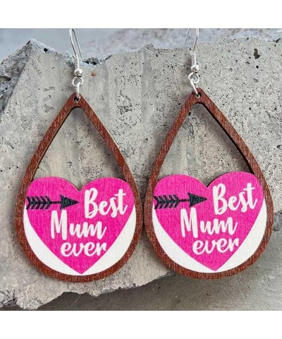 Mother's Day Wooden Earrings Cute Mama Bear Love Heart Transparent Acrylic Drop Dangle Earrings Butterfly Sunflower Wood Earr...