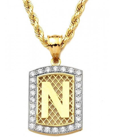 10K Yellow Gold Dog Tag Initials Charm Pendant w/CZ Border (Available from A-Z) N $89.93 Necklaces