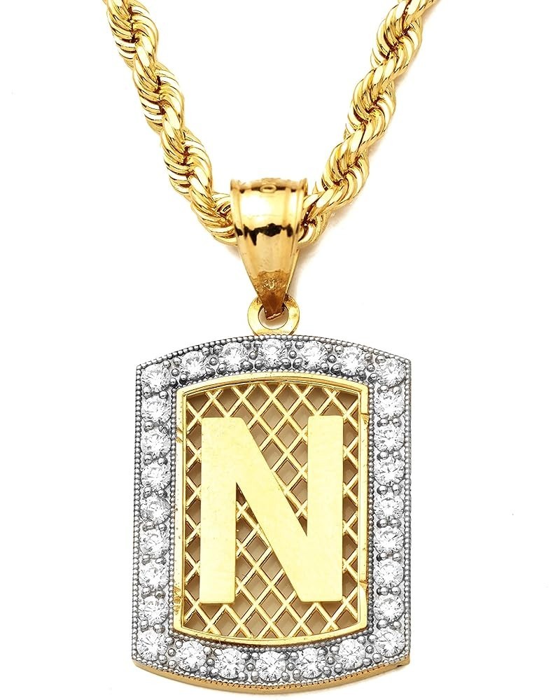 10K Yellow Gold Dog Tag Initials Charm Pendant w/CZ Border (Available from A-Z) N $89.93 Necklaces