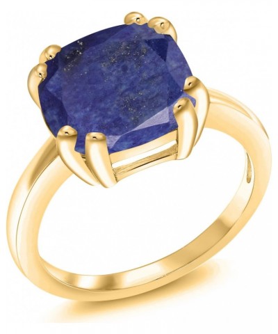 18K Yellow Gold Plated Silver Blue Lapis Double Prong Ring For Women (3.50 Cttw, Cushion 10MM, Gemstone Birthstone, Available...