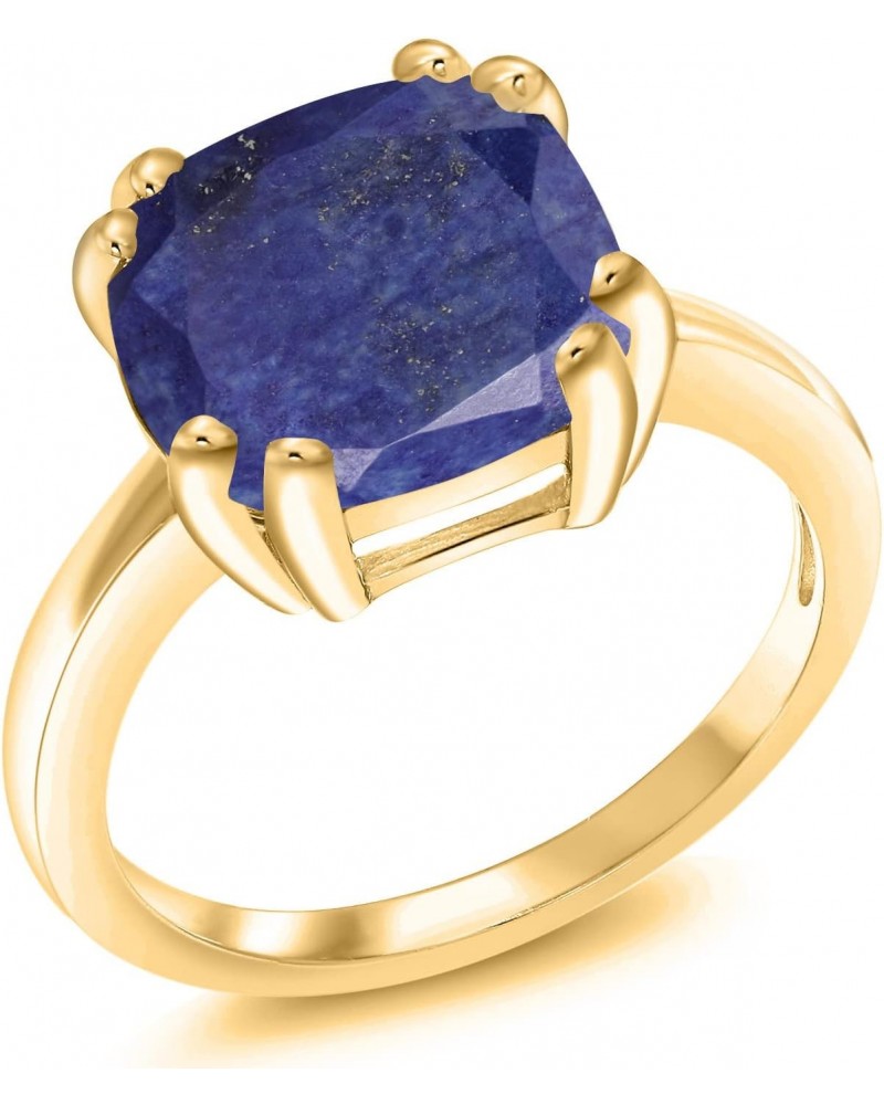 18K Yellow Gold Plated Silver Blue Lapis Double Prong Ring For Women (3.50 Cttw, Cushion 10MM, Gemstone Birthstone, Available...