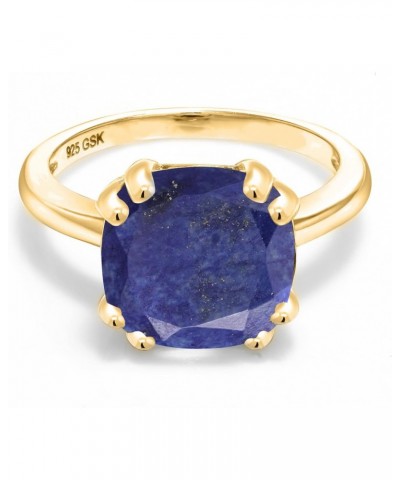 18K Yellow Gold Plated Silver Blue Lapis Double Prong Ring For Women (3.50 Cttw, Cushion 10MM, Gemstone Birthstone, Available...