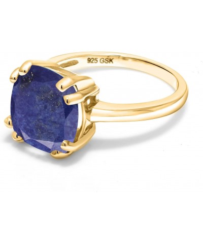 18K Yellow Gold Plated Silver Blue Lapis Double Prong Ring For Women (3.50 Cttw, Cushion 10MM, Gemstone Birthstone, Available...