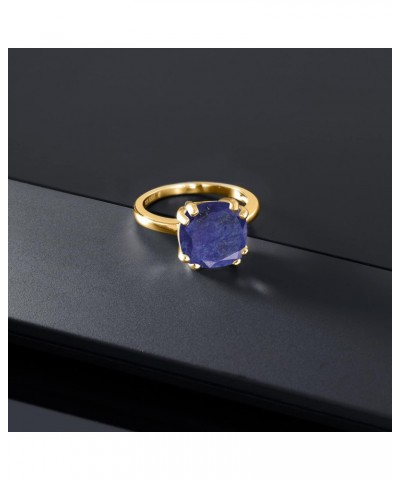 18K Yellow Gold Plated Silver Blue Lapis Double Prong Ring For Women (3.50 Cttw, Cushion 10MM, Gemstone Birthstone, Available...