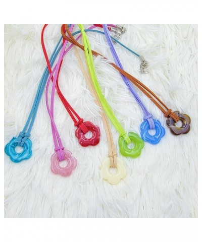 Fashion Hollow Resin Flower Pendant Necklace Sweet Choker Colorful Rope Neck Chain Unique Clavicle Chain Jewelry Blue $4.76 N...