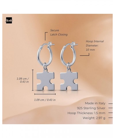 Women 925 Sterling Silver Dangle Hoop Earrings Puzzle Piece Charm $17.69 Earrings