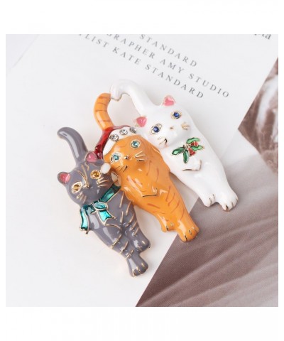 Cute Cat Brooch Pin Enamel Animal Pet 3 Cats Lapel Pins Clip Jacket Badge Dress Suit Sweater Scarves Rhinestone Brooches Pins...