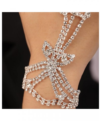 Elegant Rhinestone Bridal Slave Chain Link Bracelet Silver Gold Crystal Wedding Hand Harness Bangle Finger Rings Adjustable H...