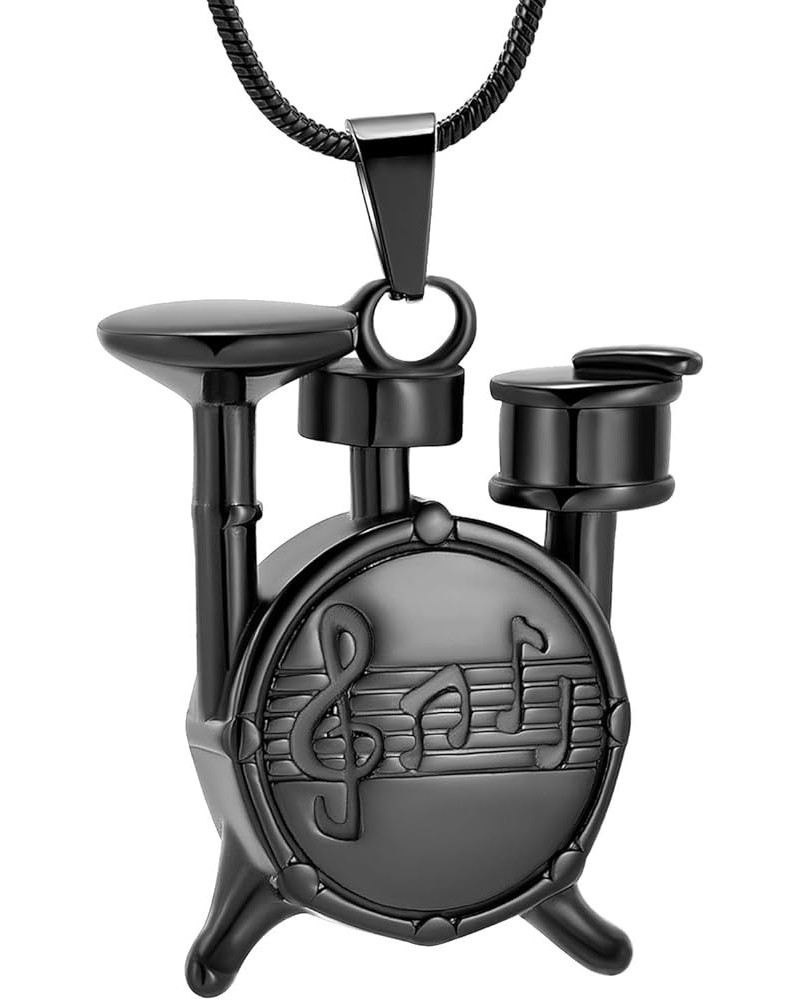 Unique Drum Set Music Charm Necklace Urn Pet/Human Cremation Pendant Necklace Jewelry for Ashes Cremation Jewelry Black $12.9...