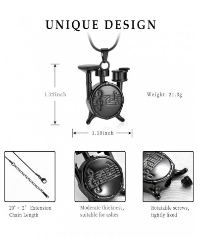 Unique Drum Set Music Charm Necklace Urn Pet/Human Cremation Pendant Necklace Jewelry for Ashes Cremation Jewelry Black $12.9...