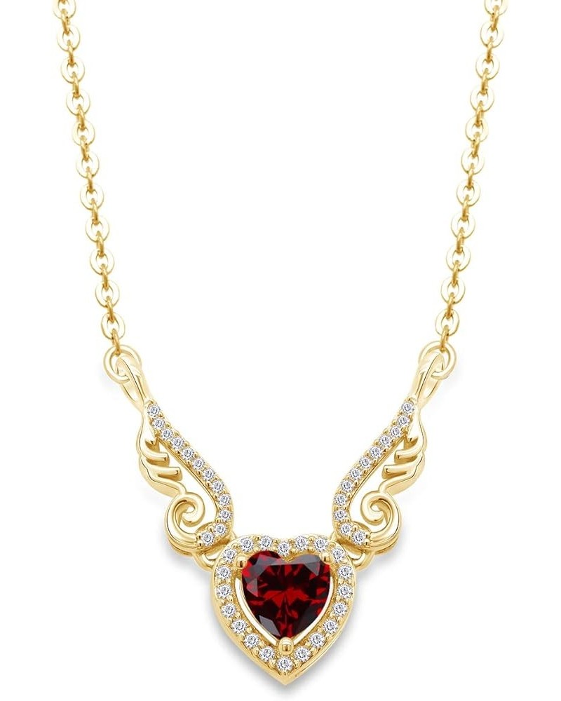 Angel Wings Heart Pendant Necklace In 14K Gold Over Sterling Silver yellow-gold-plated-silver : Garnet $21.12 Necklaces