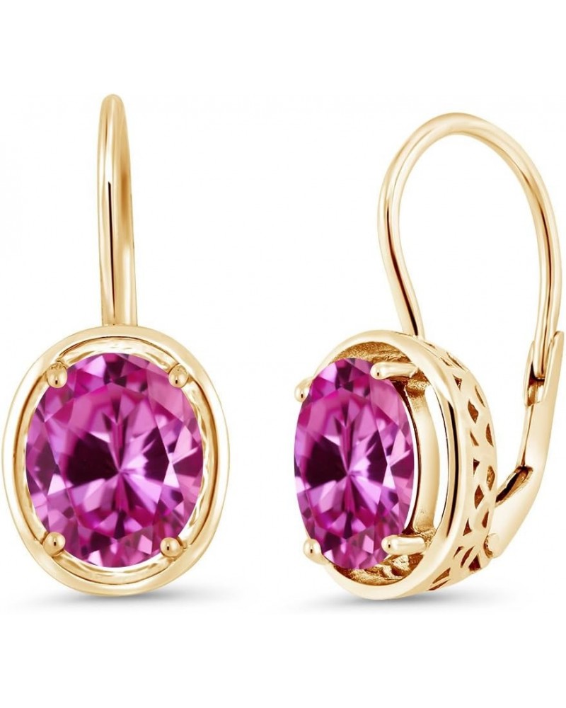 18K Yellow Gold Plated Silver Pink Created Sapphire Dangle Earrings For Women (4.80 Cttw, Oval 9X7MM) $28.99 Earrings