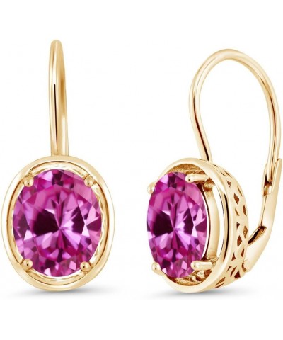 18K Yellow Gold Plated Silver Pink Created Sapphire Dangle Earrings For Women (4.80 Cttw, Oval 9X7MM) $28.99 Earrings