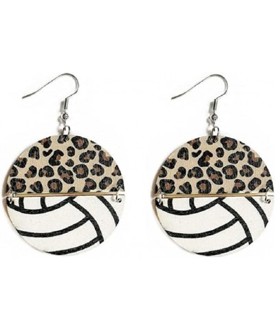 Sports Game Ball Earrings Football Basketball Leopard Print Wooden Drop Earrings for Women Girls Lightweight Round Baseball R...