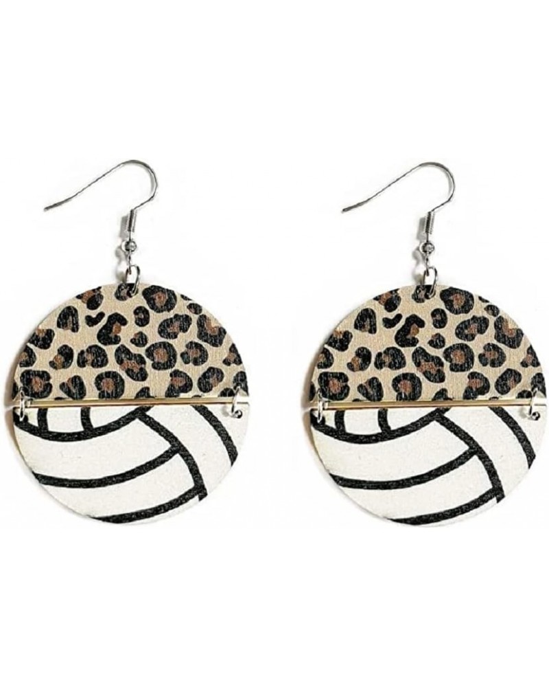 Sports Game Ball Earrings Football Basketball Leopard Print Wooden Drop Earrings for Women Girls Lightweight Round Baseball R...