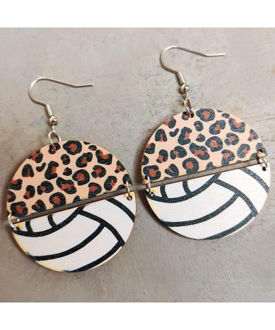 Sports Game Ball Earrings Football Basketball Leopard Print Wooden Drop Earrings for Women Girls Lightweight Round Baseball R...