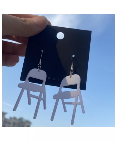 Folding Chair Earrings for Women, Fun Combat Acrylic Chair Drop Earrings for Female Girls Earrings Jewelry White $7.79 Earrings