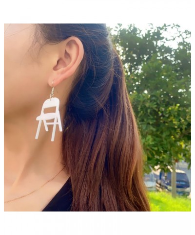 Folding Chair Earrings for Women, Fun Combat Acrylic Chair Drop Earrings for Female Girls Earrings Jewelry White $7.79 Earrings