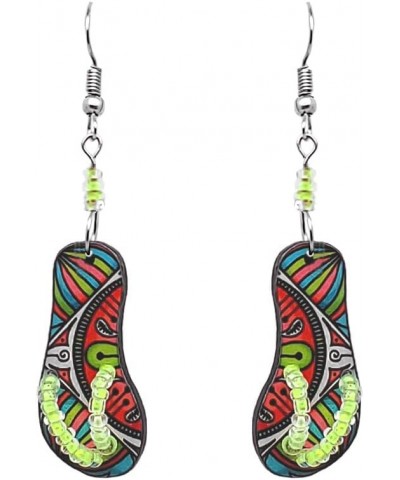 Flip Flop Sandal Dangle Tropical Pattern Graphic Earrings - Womens Fashion Handmade Jewelry Beach Accessories Half-Geo-Mandal...