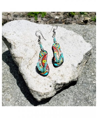 Flip Flop Sandal Dangle Tropical Pattern Graphic Earrings - Womens Fashion Handmade Jewelry Beach Accessories Half-Geo-Mandal...