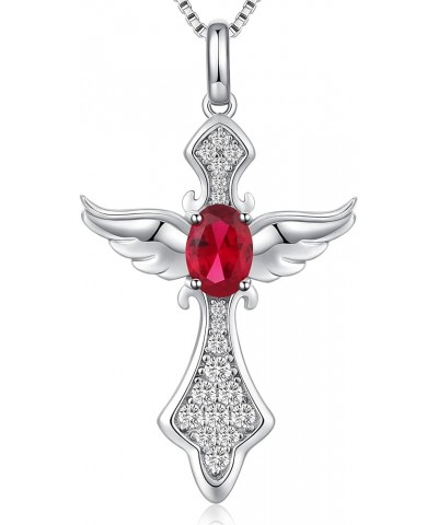 Angel Wing Cross Necklace 925 Sterling Silver Wing Cross Pendant with Birthstone, 5A+ Cubic Zirconia Cross Jewelry for Women ...