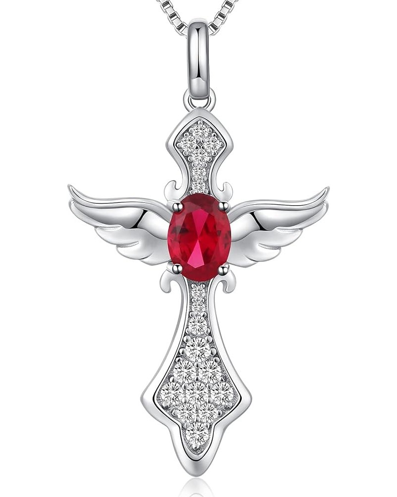 Angel Wing Cross Necklace 925 Sterling Silver Wing Cross Pendant with Birthstone, 5A+ Cubic Zirconia Cross Jewelry for Women ...