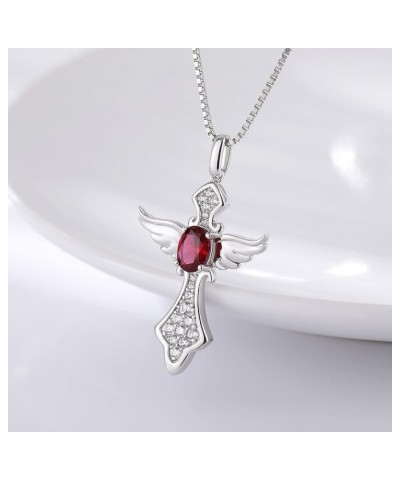 Angel Wing Cross Necklace 925 Sterling Silver Wing Cross Pendant with Birthstone, 5A+ Cubic Zirconia Cross Jewelry for Women ...