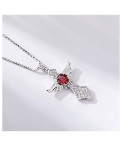 Angel Wing Cross Necklace 925 Sterling Silver Wing Cross Pendant with Birthstone, 5A+ Cubic Zirconia Cross Jewelry for Women ...