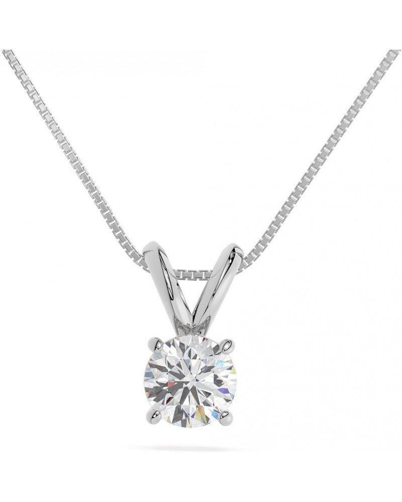 14K White Gold Moissanite Diamond Round Cut Pendant | Solid Bail | 7.0mm | 1.25 CTW | Pendant Only | Made in USA 18" Chain ( ...