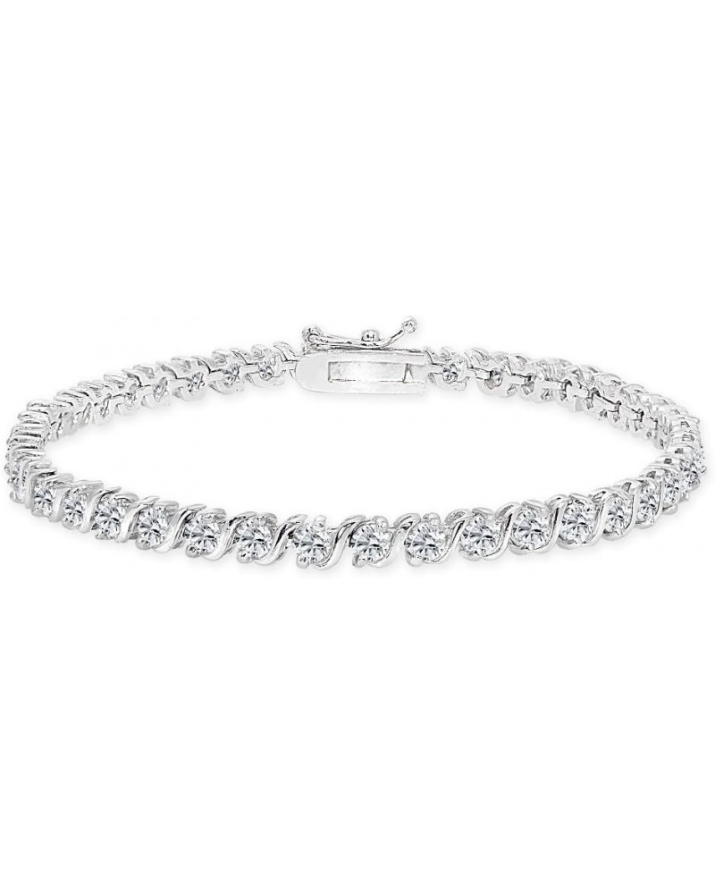 Sterling Silver Genuine, Created or Simulated Gemstone S Design Bar Classic Tennis Bracelet for Women with Gift Box Synthetic...