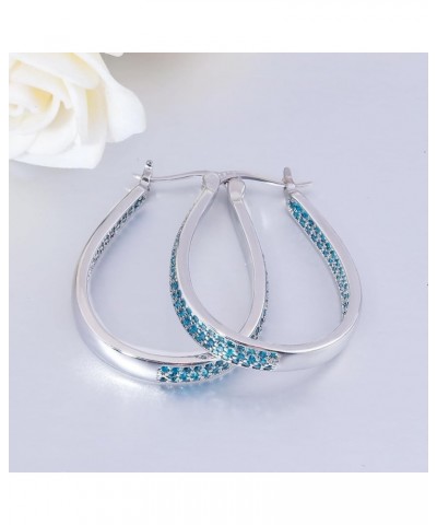 925 Sterling Silver Post Big Blue Cubic Zirconia Hoop Earrings for Women Teen Girls Large Oval Chunky Hoop Earrings 14K White...