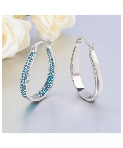 925 Sterling Silver Post Big Blue Cubic Zirconia Hoop Earrings for Women Teen Girls Large Oval Chunky Hoop Earrings 14K White...