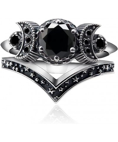 Wicca Pagan Triple Moon Godness Band Ring Set Purple Crystal Cresent for Women Wedding Engagement Promise Jewelry Black $6.39...