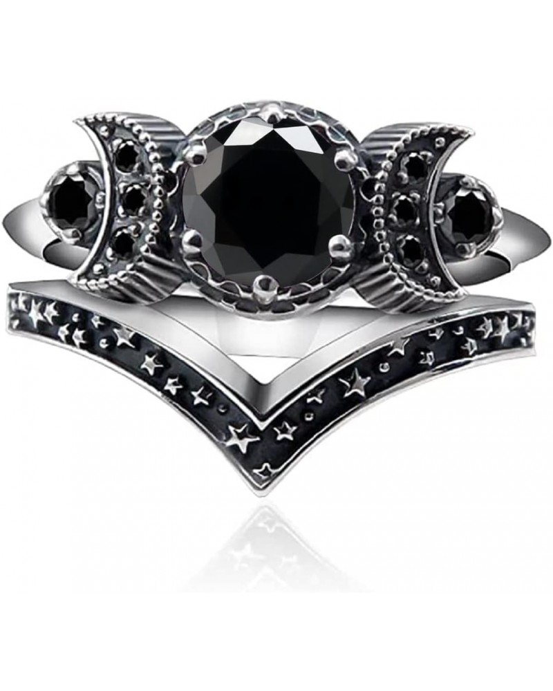 Wicca Pagan Triple Moon Godness Band Ring Set Purple Crystal Cresent for Women Wedding Engagement Promise Jewelry Black $6.39...