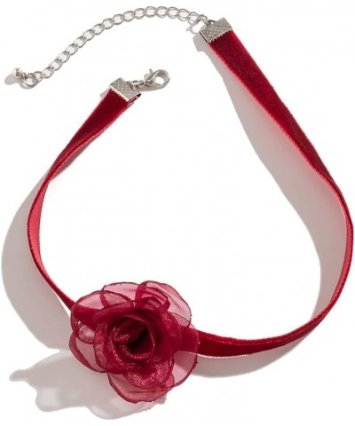 Lace Velvet Flower Choker Necklace for Women Gothic Floral Lace Choker Bride Wedding Photography Accessories wine red $8.37 N...