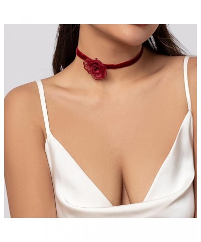 Lace Velvet Flower Choker Necklace for Women Gothic Floral Lace Choker Bride Wedding Photography Accessories wine red $8.37 N...