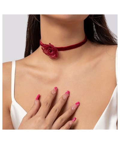 Lace Velvet Flower Choker Necklace for Women Gothic Floral Lace Choker Bride Wedding Photography Accessories wine red $8.37 N...