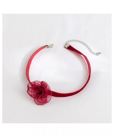 Lace Velvet Flower Choker Necklace for Women Gothic Floral Lace Choker Bride Wedding Photography Accessories wine red $8.37 N...