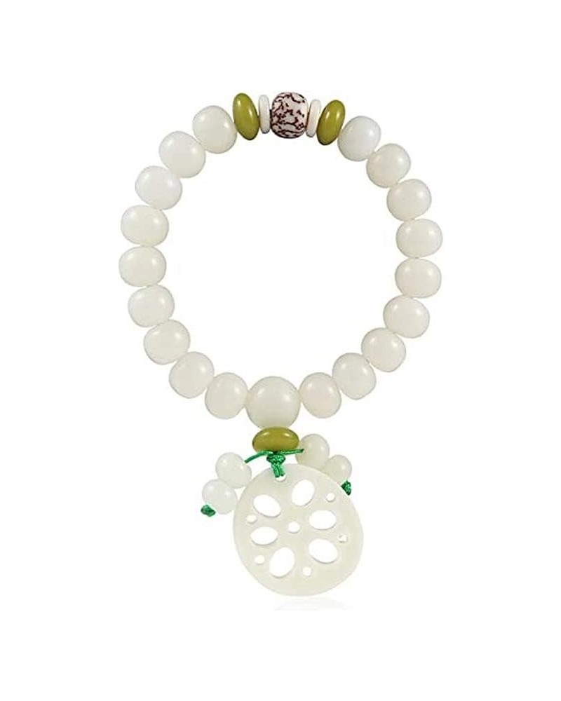 White Jade Natural Bodhi Root Lotus bracelet 108 Mala Prayer Mantra Rosary Beads Meditation Lotus Hand String Bracelets Yoga ...