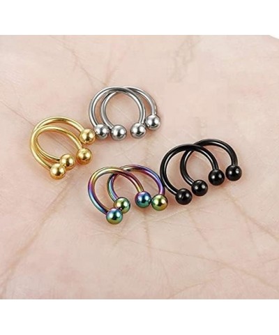 8PCS Stainless Steel 6-10mm Horseshoe 16G Lip Nose Ring Set Body Piercing Cartilage Helix Tragus Earrings for Women Men (Blac...