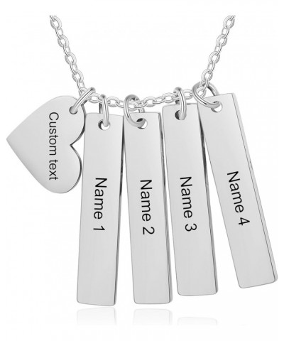 Personalized Name Bar Necklace with Text Custom Initial Heart Pendant for Women Mom Grandma Silver 4 Names $9.87 Necklaces