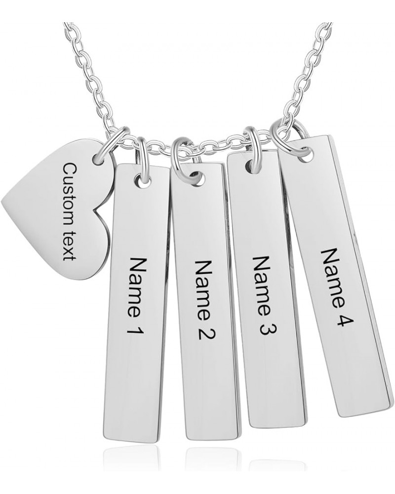 Personalized Name Bar Necklace with Text Custom Initial Heart Pendant for Women Mom Grandma Silver 4 Names $9.87 Necklaces