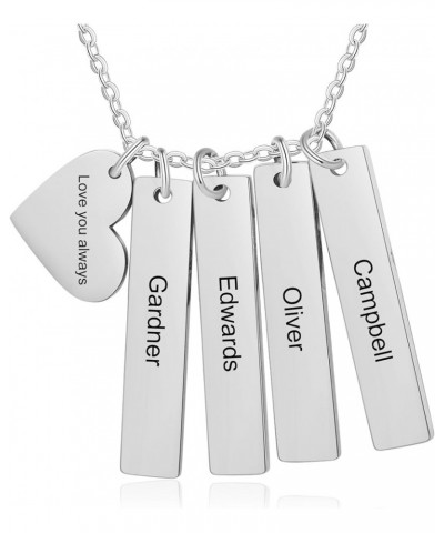 Personalized Name Bar Necklace with Text Custom Initial Heart Pendant for Women Mom Grandma Silver 4 Names $9.87 Necklaces